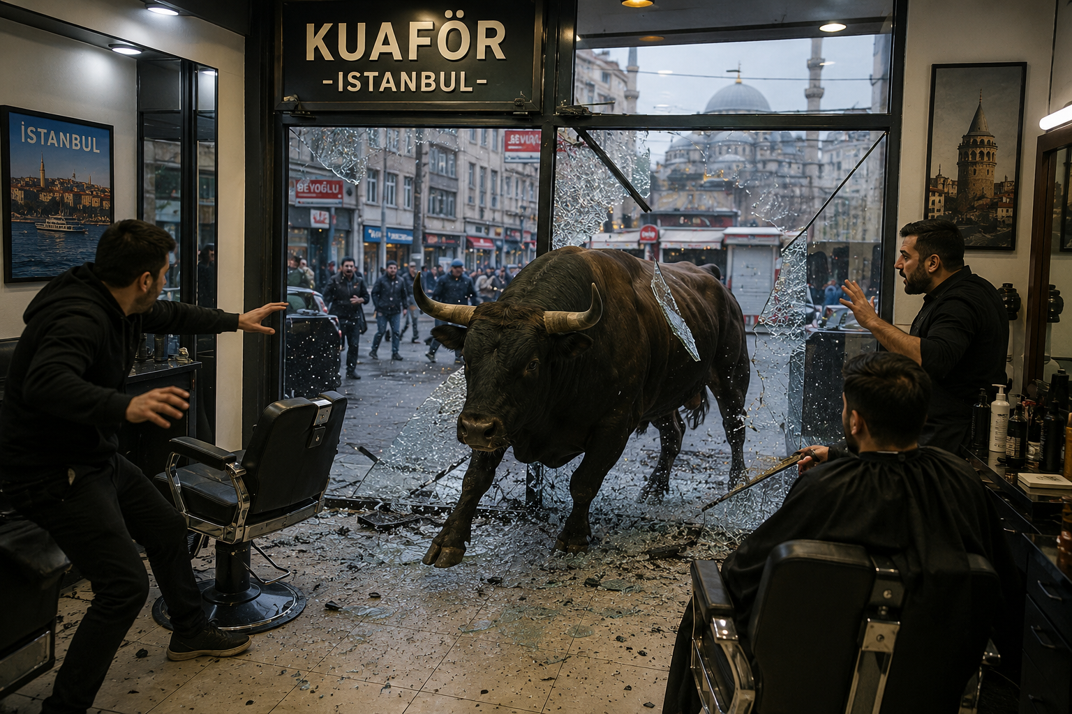 Ταύρος έσπασε τζαμαρία και μπούκαρε σε κομμωτήριο στην Κωνσταντινούπολη (VIDEO)